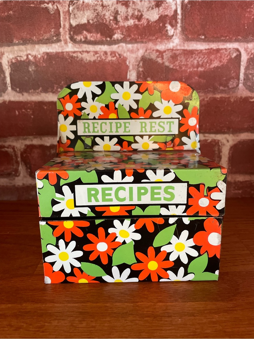 Vintage 1970s Mod Flower Power Tin Litho Recipe Box - Picture 2 of 4